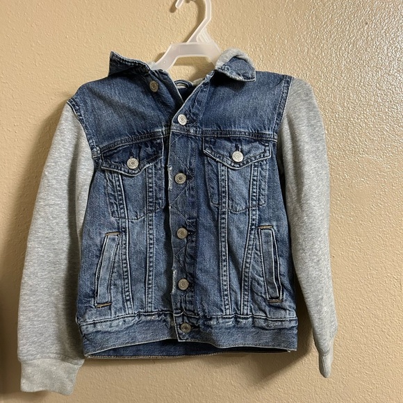 GAP Other - Gap boys Denim Jacket with Gray Sleeves and hoodie size S